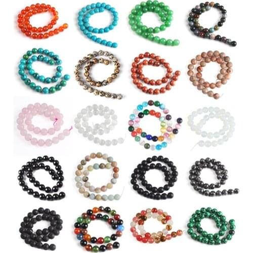Natural Assorted Mixed Gem Round Loose Strand Stone Beads for DIY Necklace Bracelet Jewelry Making Pick Size 4 6 8 10 12