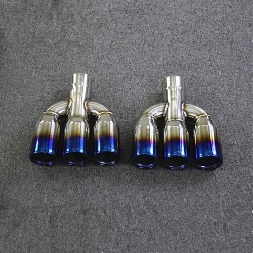 New Blue Burnt 304 Stainless Steel Exhaust End Tips For Universal Three Exhaust Nozzle Muffler Tails 1 Piece