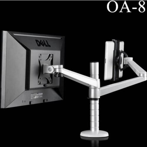 OA-8 Desktop Clampping Full Motion Height Adjustable Double Arm Tablet PC Holder + Single Arm Monitor Holder Tablet PC Stand