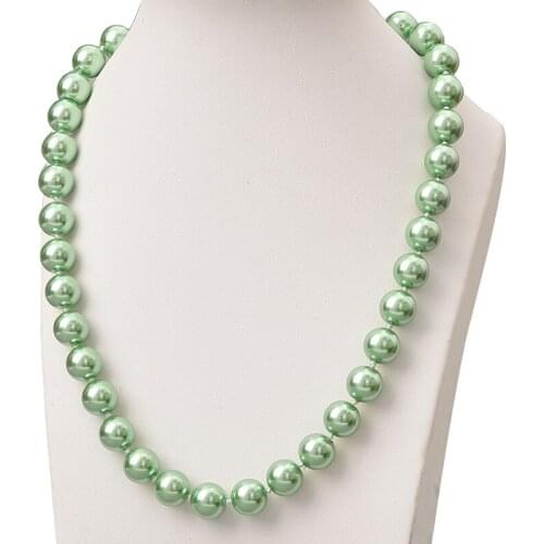 Shining 10mm Green Pearls Chain Necklace Statement Women Jewel Imitattion Shell Pearls Necklace 18inch For Women Party H846