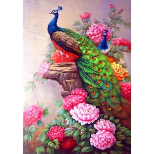 Peacock and flower pattern 5D DIY full diamond cross stitch diamond mosaic home decoration