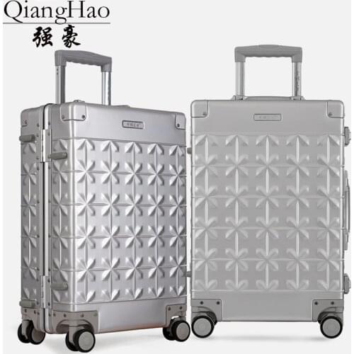 QiangHao Rolling Carry Trolly Suitcase 100% Aluminum Alloy Rolling Luggage Trolley Case High Quality Hand luggage bag