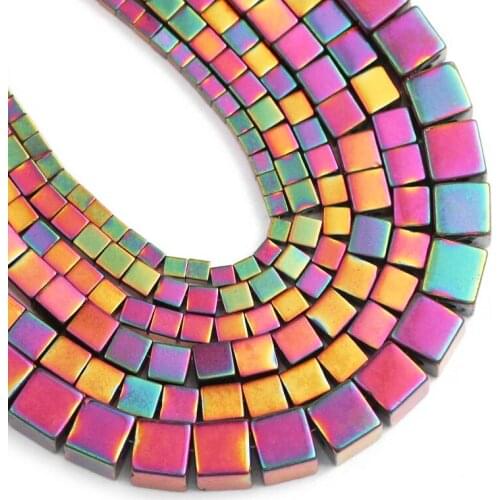 Square Shape Spacer Natural Hematite Stone Rose Red 2/3/4/6MM Loose Beads For Jewelry Making DIY Necklace Bracelet Accessories