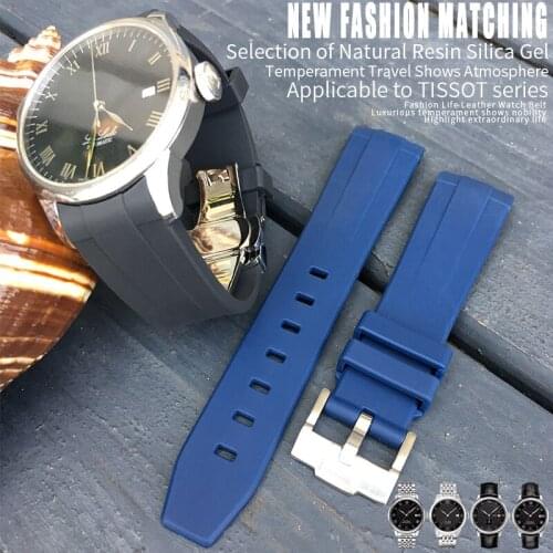 19mm 20mm 21mm Rubber Silicone Watch Strap Black Blue Needle Buckle Butterfly Buckle Watchband Suitable for Tissot Series Watch