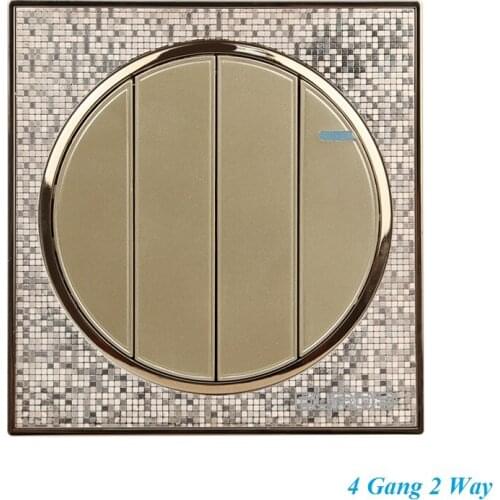 Luxury Champagne Gold Wall Switch Round Button Switch Simple and Fashion 4 Gang Double Control Switch 86mm*86mm