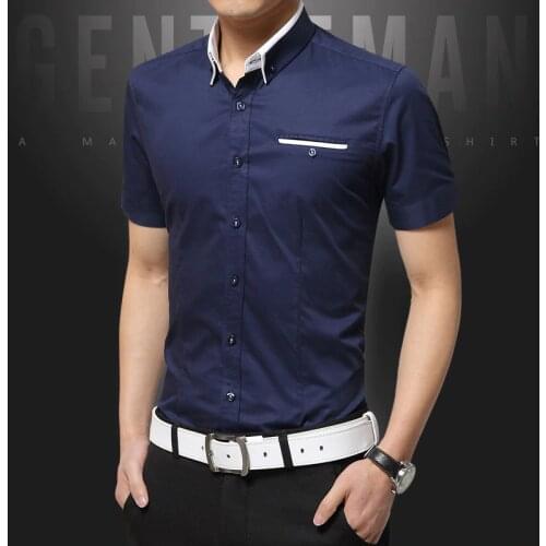 New Arrival Summer Casual Shirt Men Good Quality Mens Dress Shirts Solid Slim Fit Short Sleeve Mens Clothing 2019 Plus Size 5XL