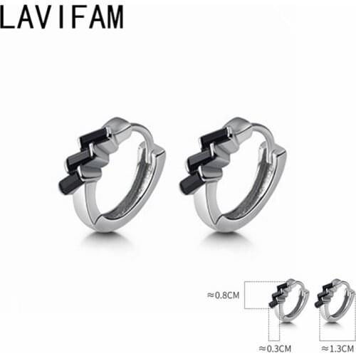 Genuine 925 Sterling Silver Small Hoop Earrings For Women Girls Korean Punk Black Zircons Huggie Ear Jewelry Valentines Day