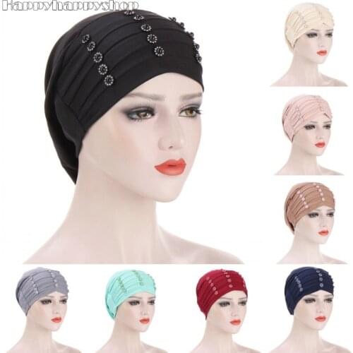 Fashion Women India Hat Muslim Islamic Elastic Pleated Turban Head Scarf Wraps Beanie Hat Hair Loss Headwear Ladies Chemo Caps