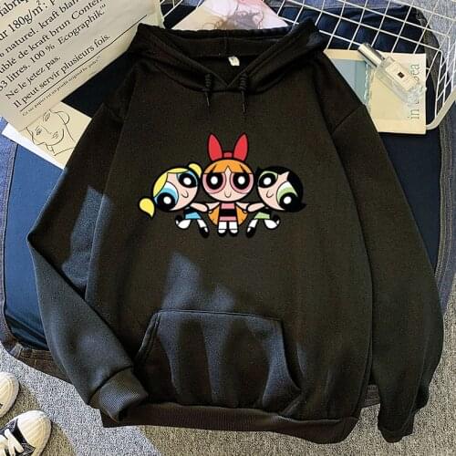 Powerpuff Girls Print Sweatshirt Harajuku Plus Velvet Sweatsuit Boy Girl Aesthetic Hip Hop Large Size Streetwear Stretchy Hoodie