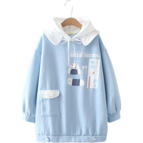 Fleece Long Hoodies Harajuku Cartoon Print Oversize Hooded Sweatshirt Women 2021 Winter Long Sleeve Sweet Girl Kawaii Cute Top