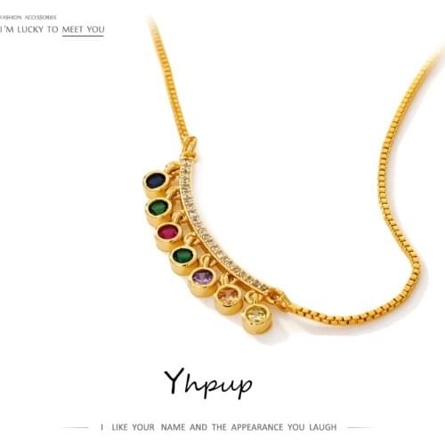 Yhpup Minimalist Colorful Rhinestone CZ Necklace Elegant Palace Necklace Copper 18 K Golden Accessories for Women Sweater 2021