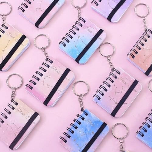 4pcs Cats Galaxy Mini Pocket Notebook Loop Coil Keychain Diary Notepad Writing Pads Words Memo Note Book Office School Supplies