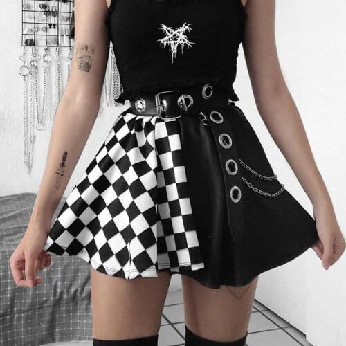 Goth Plaid Mini Skirts Dollskill Grunge Women Pleated Black Punk Aesthetic Emo Alt Clothes Harajuku Sexy Streetwear Skirt