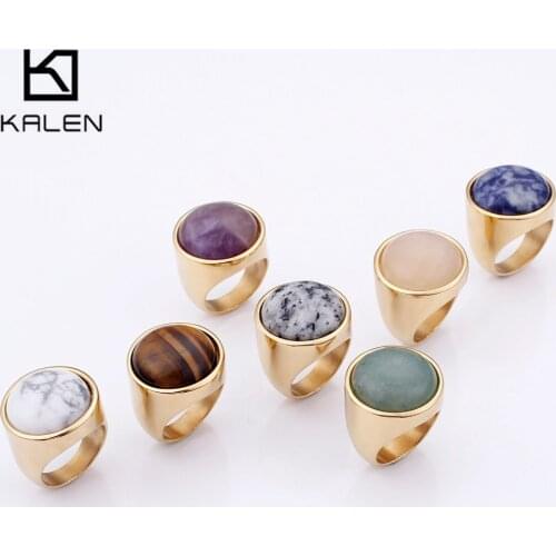KALEN Crystal Rings Lady Fashion Big Marble Color Stone Rings Women Size 6-9 Antique Color & Gold Wedding Rings Party Jewelry