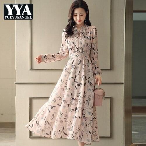 2021 Summer Women Floral Dress Elegant Slim Fit Flower Chiffon Long Dress V-Neck Office Lady Long Sleeve Dress Plus Size 4XL