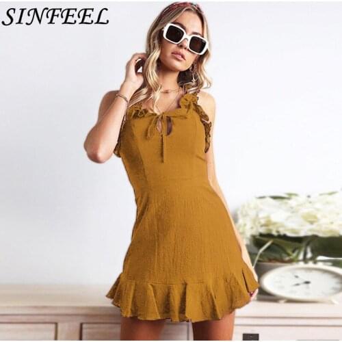 2019 Summer Sexy Dress Women Backless Cross Drawstring Ruffles Sleeveless Spaghetti Strap Mini Dress Summer Vintage Vestidos
