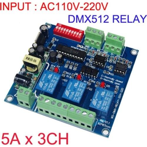1pcs DMX-RELAY-3 channel 3CH*5A DMX512 relay input AC110v-220V use for led lamp led strip