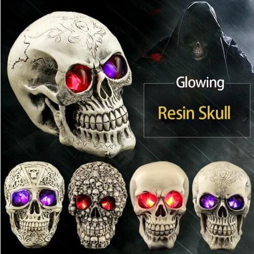 1pcs/lot Halloween Prop Glowing Skull Horrible Ghost Head Flash Light Resin Tricky Toys More Type For Party Club Decorations
