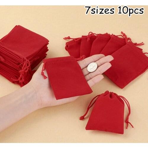 10pcs Drawstring Velvet Jewelry Bags Christmas Wedding Party Favor Gift Pouch Red Jewelry Packaging Bag Drawstring Pouches