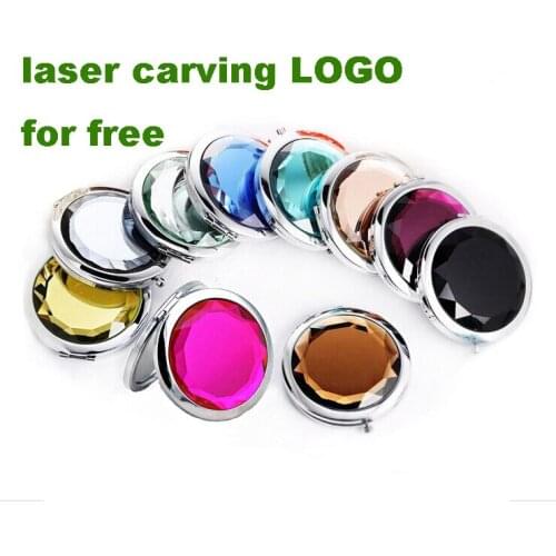 100pcs/lot 7cm folding makeup mirror compact mirror with crystal, metal pocket mirror for wedding gift cosmetic mirror