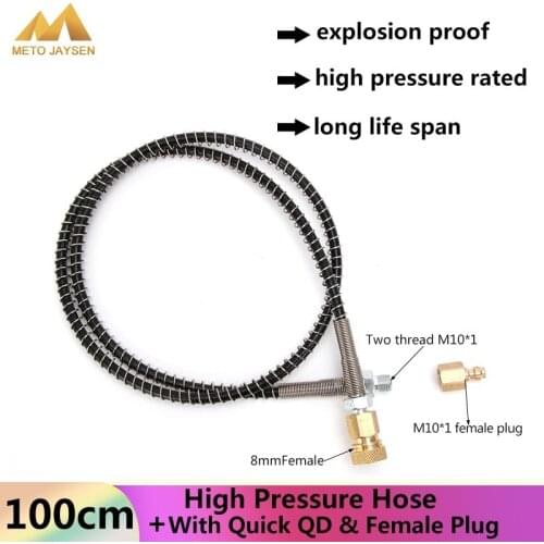 100CM M10x1 300Bar 4500Psi High Pressure Hose with Thickened Quick Disconnect and Copper Female Plug Air Refilling Nylon Hose