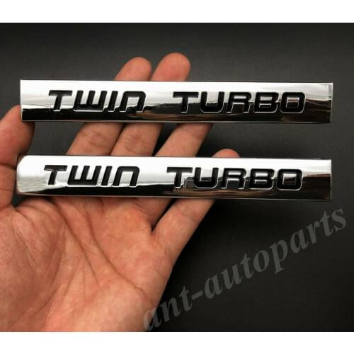 2pcs Metal Chrome Twin Turbo Engine Car Emblem Badge Decals Sticker