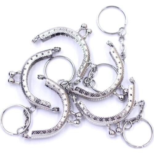 25Pcs Key Ring Kiss Clasp Lock Purse Bag Frame Silver Tone Handle Accessories 5x4cm