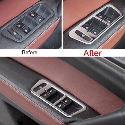 4 PCS DIY Car Styling Stainless Steel/ABS Window Lift Button Sticker Cover Case Stickers for VW NEW GOLF Sportsvan Accessories