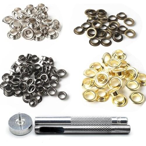 50sets+1set tools Metal Eyelets with Grommet for Leathercraft Shoe Belt DIY Scrapbooking Cap Bag Tag Clothes Accessories
