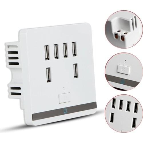 6 Port 3.4A USB Wall Charger Socket Power Receptacle Outlet Plate Panel Switch