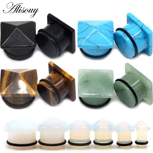 Alisouy 2Pc Stone Ear Plugs Gauges Earrings ear pircing Ear Plug Flesh Tunnel Expander Ear Stretcher Body sexy Piercing Jewelry