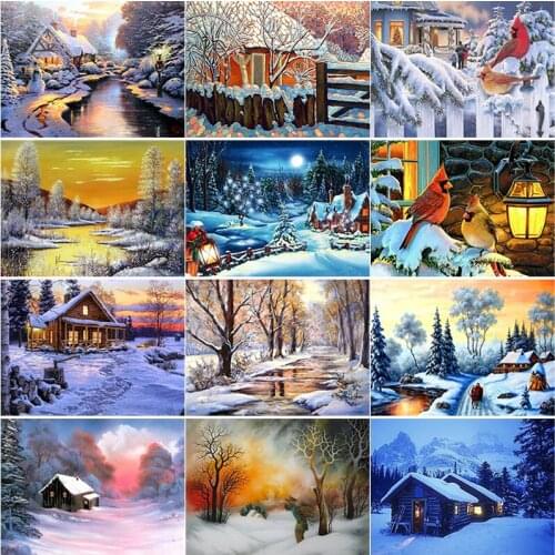 New 5D DIY Diamond Painting Full Square Round Drill Snow Scene Diamond Embroidery Snow House Cross Stitch Home Decor Manual Gift