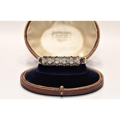 ANTIQUE 14K GOLD ENAMEL NATURAL DIAMOND AND ROSE CUT DIAMOND DECORATED BRACELET