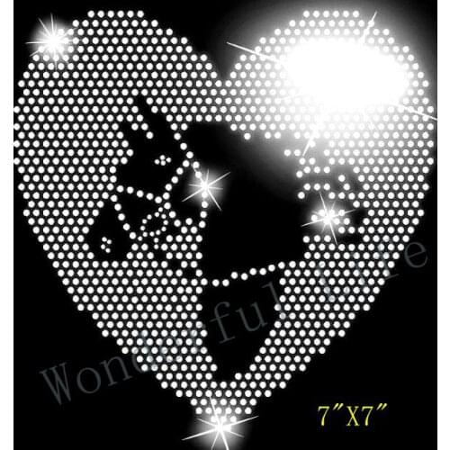 Free Shipping HORSES Heart Crystal transfer Iron On Rhinestone Diamante t shirt MOTIF DESIGN