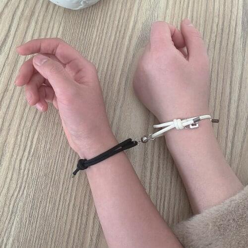 2PCS Couple Bracelets for Women Men Charm Lock Key Friendship Rope Braided Distance Magnetic Bracelet Lover Rope Jewelry