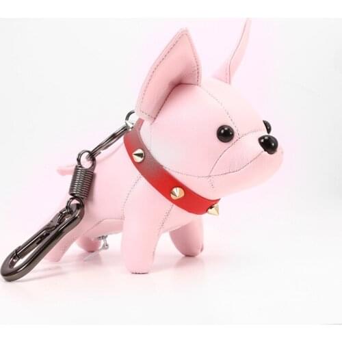Bulldog Keychain Pu Leather Animal Dog Keyring Holder Bag Charm Trinket Chaveiros Bulldog Bag Accessories Punk Style Pendan