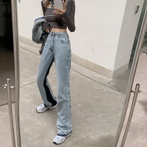 Embroidery Denim Back Letters Pants Women Fashion Streetwear E-Girls Thin Loose High-waisted Jeans Straight Pants