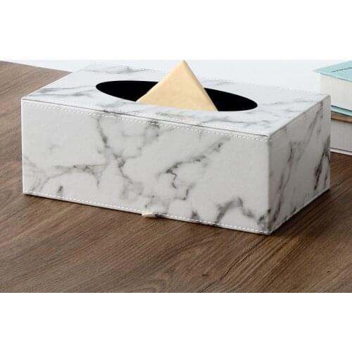Tissue Case Box Container PU Leather Marble Pattern Home Car Towel Napkin Papers Dispenser Holder Box Case Table Decoration
