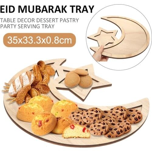 Wooden Eid Mubarak Dessert Pastry Serving Tray Tableware Dessert Food Storage Tray Muslim Ramadan Decor