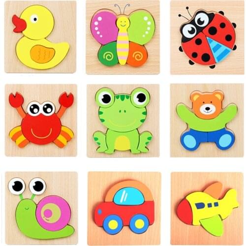 Baby Cognitive 3D Wooden Puzzles Insect Jigsaw Intelligence Early Educational Toys for Children