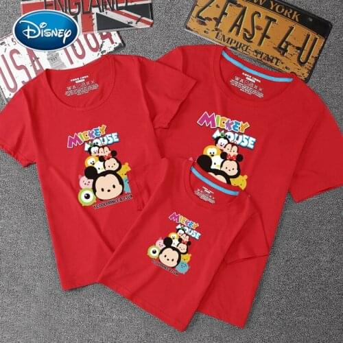 Disney Mickey Print Pattern Short-Sleeved Family Matching Suit Parent Child Clothing Family Of Three Clothing Cotton T-Shirt