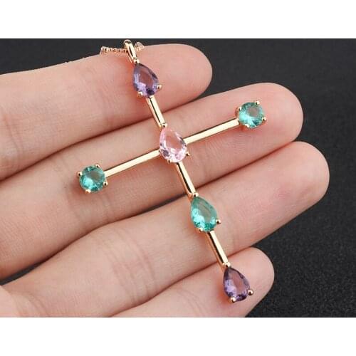 Funmode Charm Waterdrop Big Cross Shape Pendants Box Chain Necklace For Women Wholesale breloque halloween FN47
