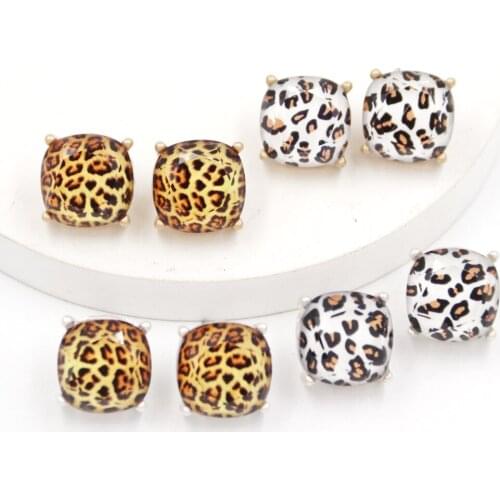 Geometric Big Square Leopard Stud Earrings for Women