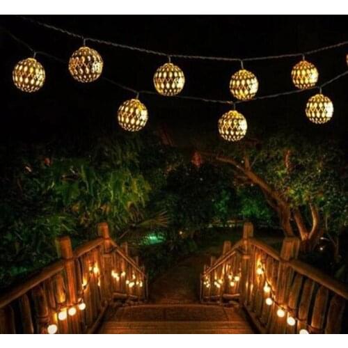 20/30/50 LED Moroccan Metal Ball Solar String Light Outdoor Hanging Ball Lantern Lamp Garland Wedding Christmas Decor Lights