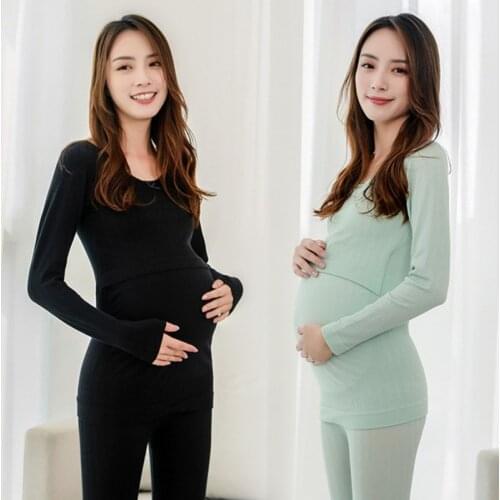 Pregnant Cotton Clothes Suits Long Sleeve Tops Adjustable Elastic Maternity Pants Thermal Underwear Breathable Soft Pajamas Set
