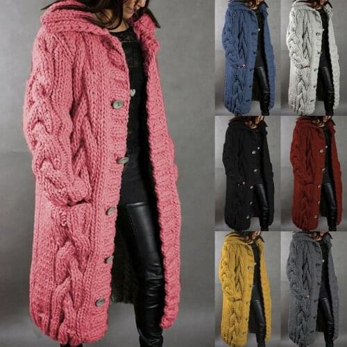 Fashion Long Women Sweaters Cardigans Winter Casual Loose Hooded Sweater Female Autumn Single Breasted Puff Coat Plus Size Hot