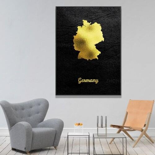 Golden Map Art Germany Canvas Painting Wall Art Pictures Prints Home Decor Wall Poster Decoration For Living Room