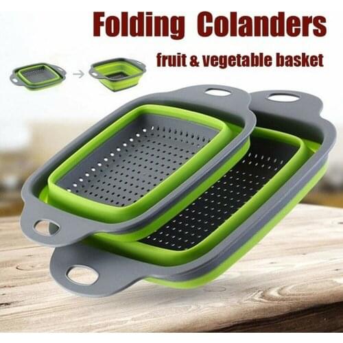 Square Shape Drain Basket Collapsible Colanders Foldable Silicone Kitchen Organizer Fruit Vegetable Baskets Folding Strainers