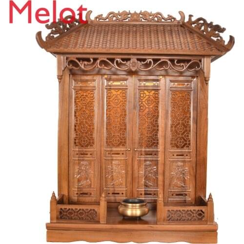 Small Buddha Shrine Shrine with Door Wall-Mounted Altar Cabinet Home Protection Fairy Incense Fire Altar Home Ancestor Ancestor