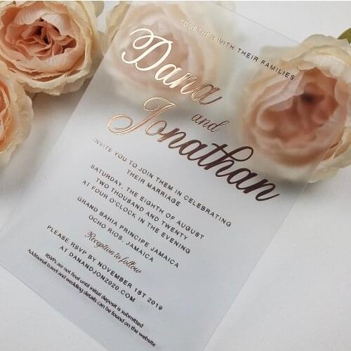 Rose gold Imprinted Frosted Wedding invitations,Custom Frosted Rose Gold ,Opal Modern invitation，Metallic Rose ,Blush Opal